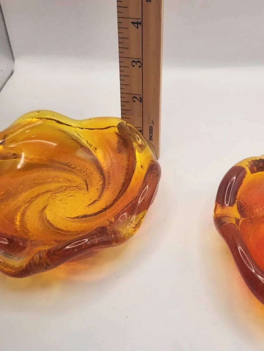 2 Vtg Fenton Amberina Swirl Pinwheel Dish Heavy 8” Art Glass Mid Century
